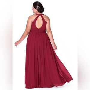 Azazie Burgundy A-line Pleated Chiffon Dress Size A12 Hemmed for Petite Frame